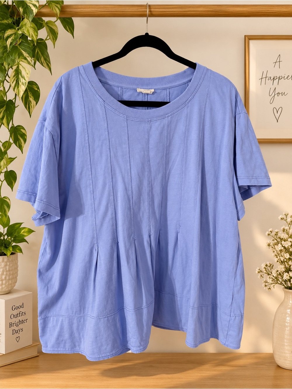 Pilcro Pleated Swing Tee - Relaxed Short-Sleeve Tee in Periwinkle